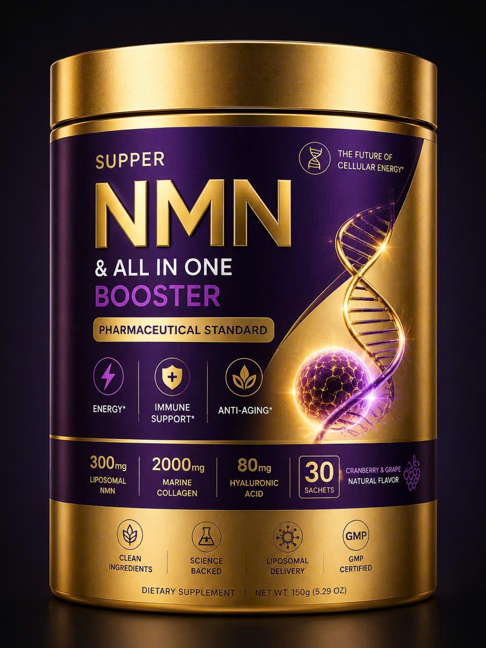 Super NMN all in one booster gold canister